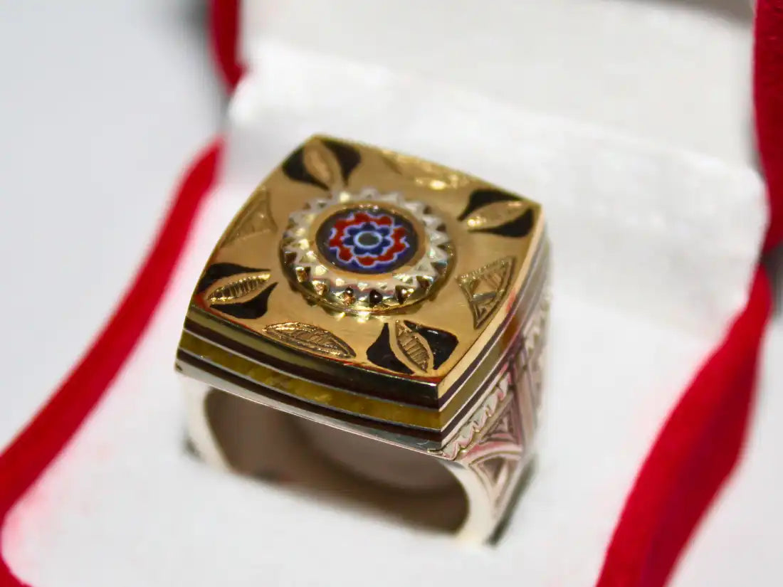 Ancient Treasures Unveiled: Cubic Tuareg Berber Ring with Sterling Silver, Amber, and Copper - Infused with Tribal Charm and Chevron Bead Protection