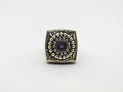 Ancestral Echoes: Cubic Tuareg Berber Ring - Sterling Silver, Ebony Wood, and Chevron Bead Heritage