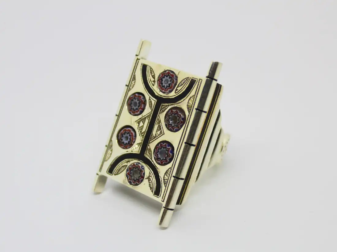 Ancient Amulet Revived: Rectangular Amazigh Tuareg Berber Ring with Chevron Beads