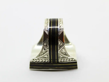 Spirit of Heritage: Tuareg Silver rectangular Ring - African Moroccan Berber BOHO Protection Jewelry with Chevron Bead, Ebony Wood, and Tribal Handmade Ethnic Essence