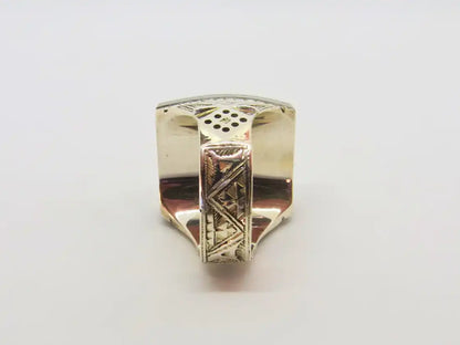 Unveiling Traditions: Meticulously Crafted Cubic Tuareg Berber Ring with Sterling Silver, African Amber, and Ebony Wood - A Tribute to Tribal Artistry and the Timeless Magic of the Chevron Bead