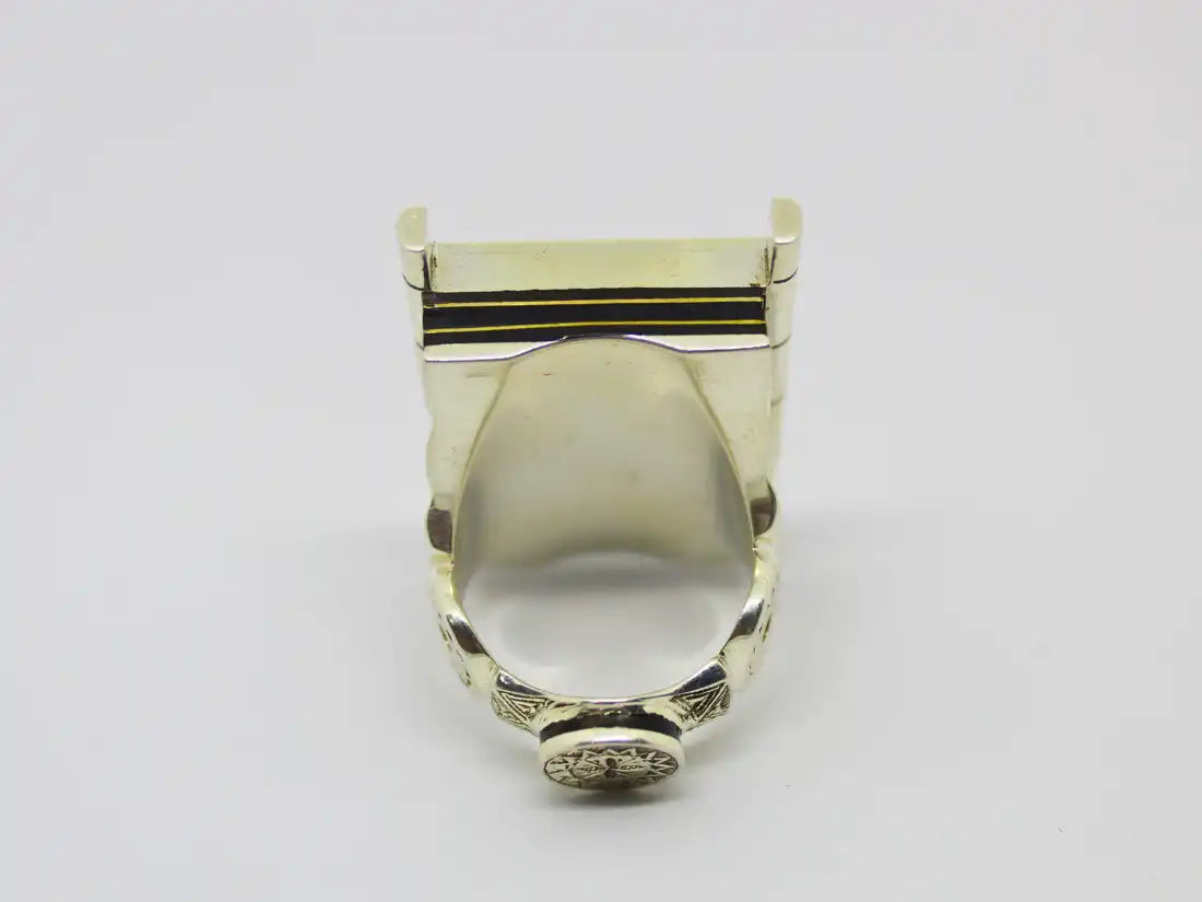 Ancient Amulet Revived: Rectangular Amazigh Tuareg Berber Ring with Chevron Beads