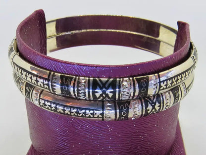 Tuareg & Moroccan Berber Protective Bangles - BOHO Jewelry Infused with Sterling Silver, Lacquer, and Tribal Handmade Ethnic Charms