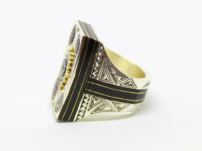 Spirit of Heritage: Tuareg Silver rectangular Ring - African Moroccan Berber BOHO Protection Jewelry with Chevron Bead, Ebony Wood, and Tribal Handmade Ethnic Essence