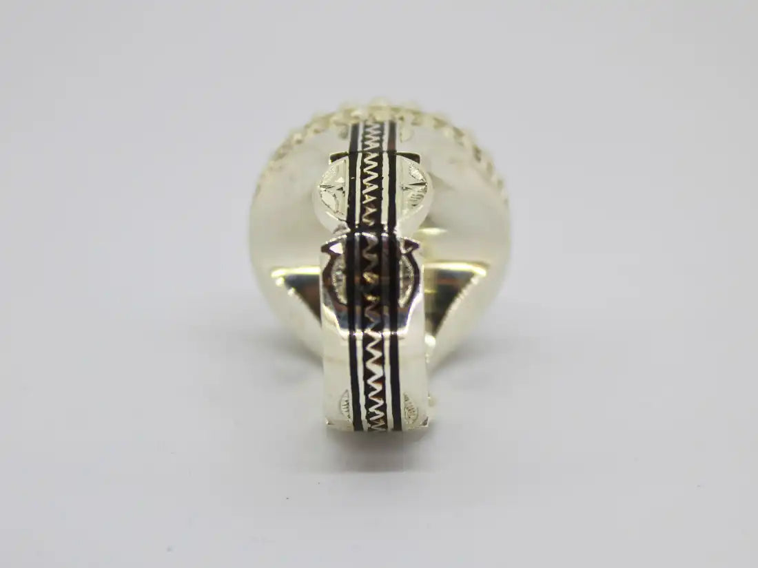 Echoes of Antiquity: Tuareg Berber Oval Ring with Sterling Silver, Copper, Ebony Wood, and Chevron Bead